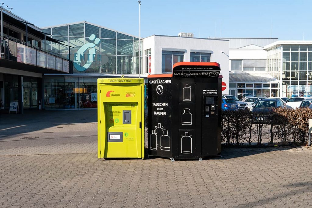 Gasflaschenautomat und Rückgabeautomat für Jeder Tropfen zählt Sammelbehälter in Öhringen